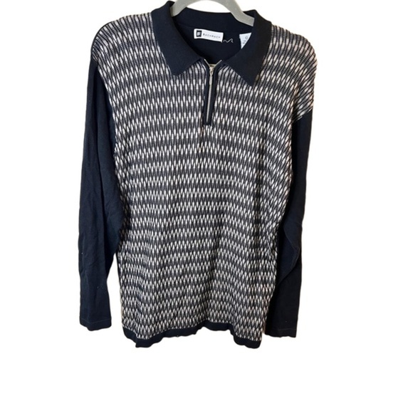 Vintage Bachrach Silk Cotton Long Sleeve 1/4 Zip Geometric Sweater Mens Large - Picture 1 of 8
